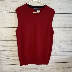 Davis & Squire Burgundy Knit V-Neck Golf Sweater Vest Men L China Merino Wool‎